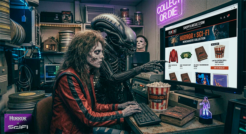 Get HORRORxSCIFI swag, movie merch, gifts and unique items at Film Cult!